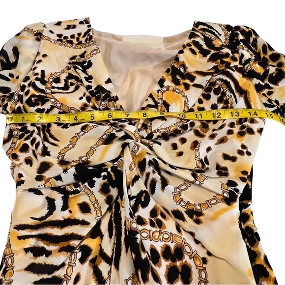 Rebecca Minkoff Silk Knotted V Neck Short Sleeve Mini Dress 2 Animal Novelty - Picture 10 of 14